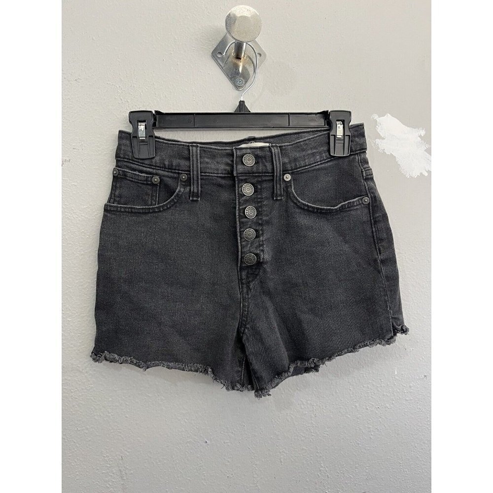 Madewell High Rise Button Fly Shorts Distressed Black Women 25